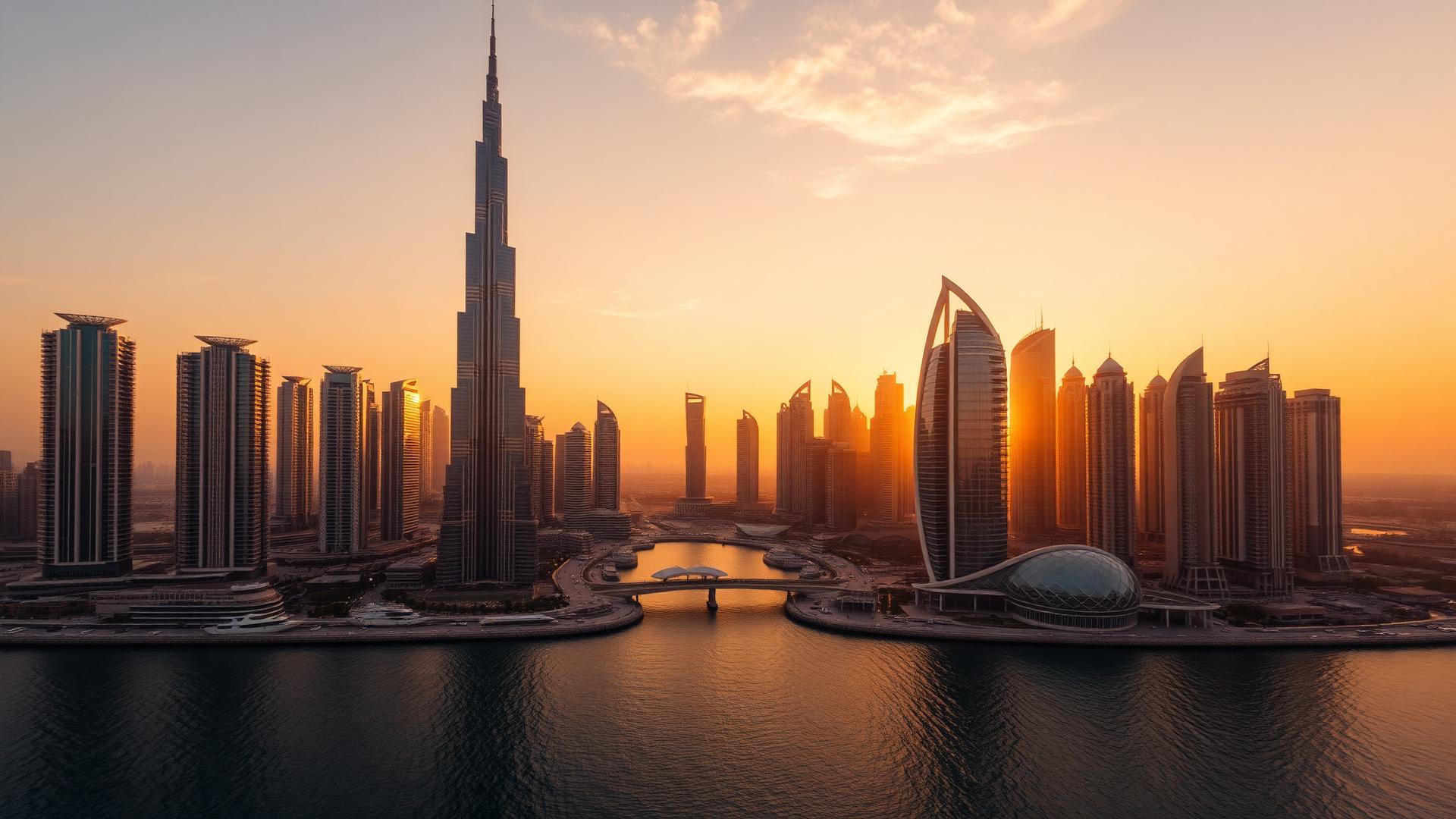 Dubai skyline at golden hour